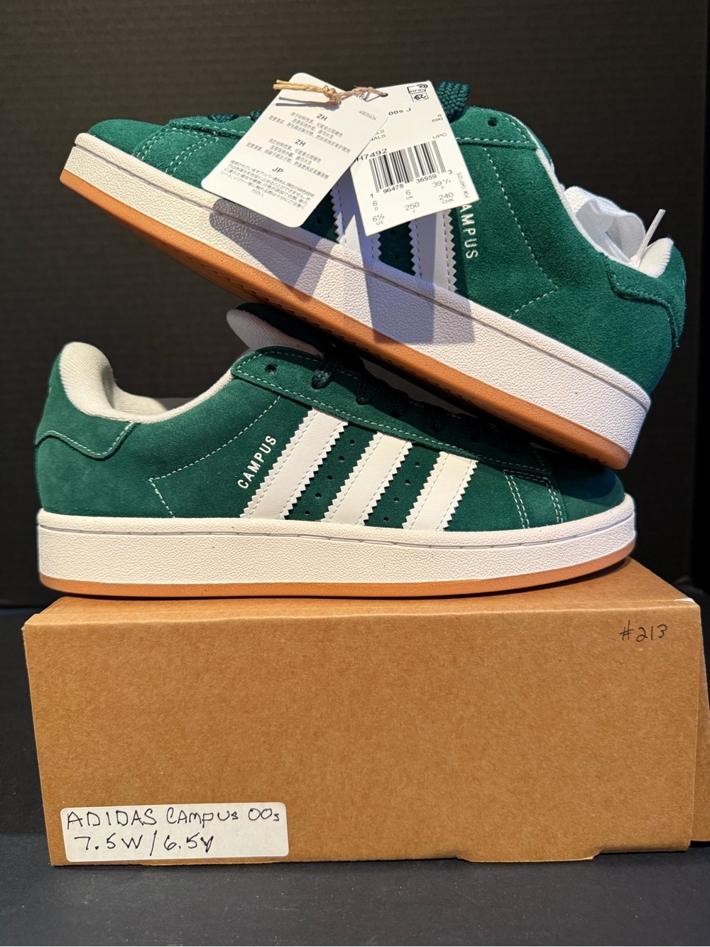 adidas Campus Green Suede Sneakers with White Stripes 7.5W/6.5M